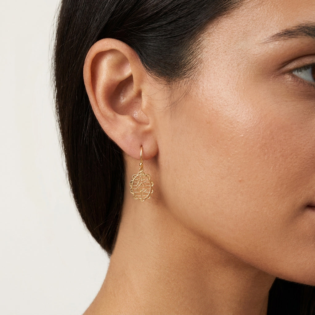 Oval Floral Openwork Drop Earrings