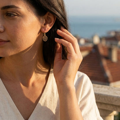 Oval Floral Openwork Drop Earrings