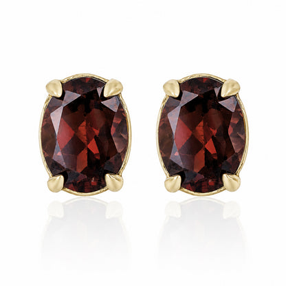 Oval Garnet Scrollwork Stud Earrings