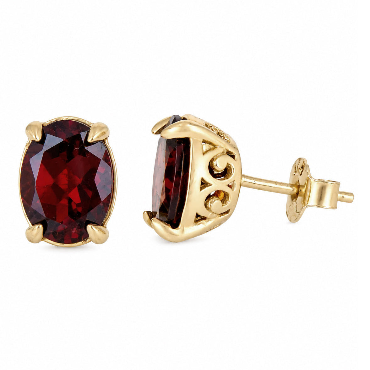 Oval Garnet Scrollwork Stud Earrings
