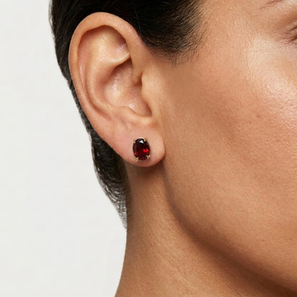 Oval Garnet Scrollwork Stud Earrings