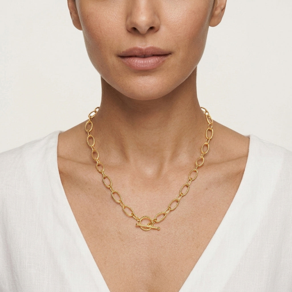 Oval Link Toggle Necklace with Twisted Texture