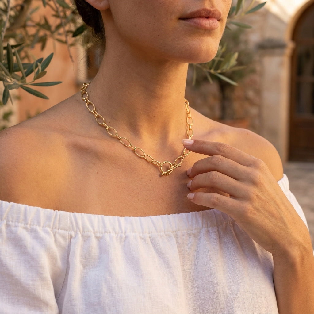 Oval Link Toggle Necklace with Twisted Texture