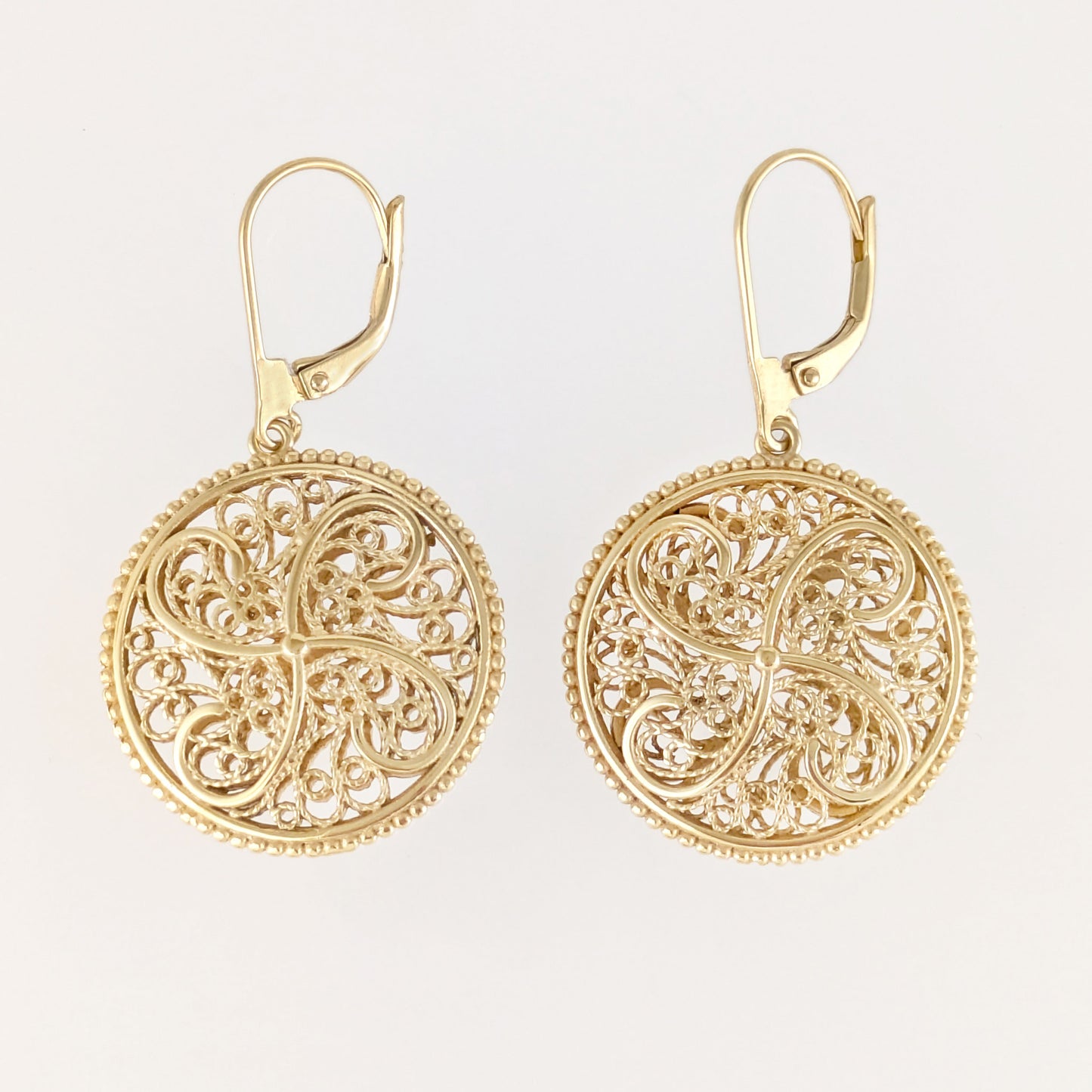 Round Scrollwork Filigree Medallion Drop Earrings