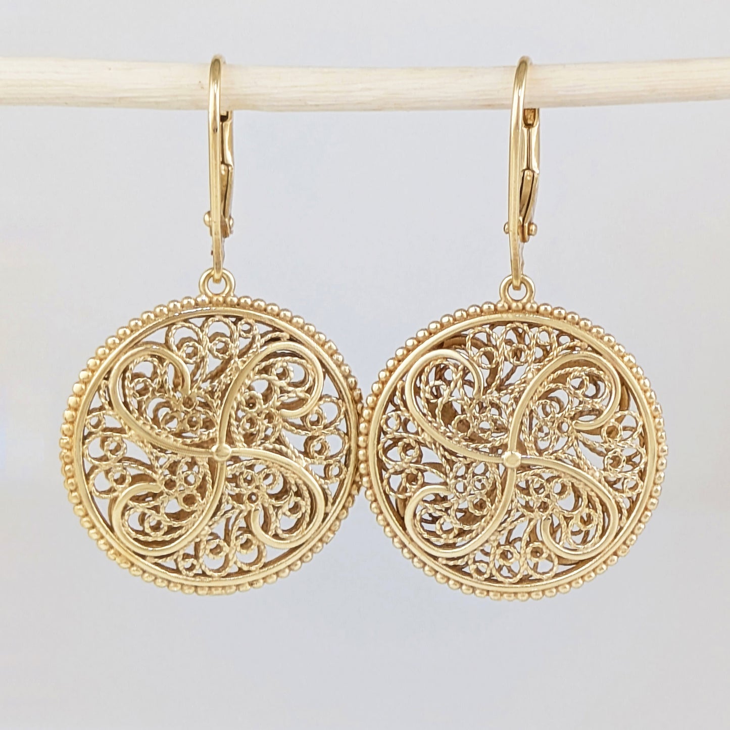 Round Scrollwork Filigree Medallion Drop Earrings