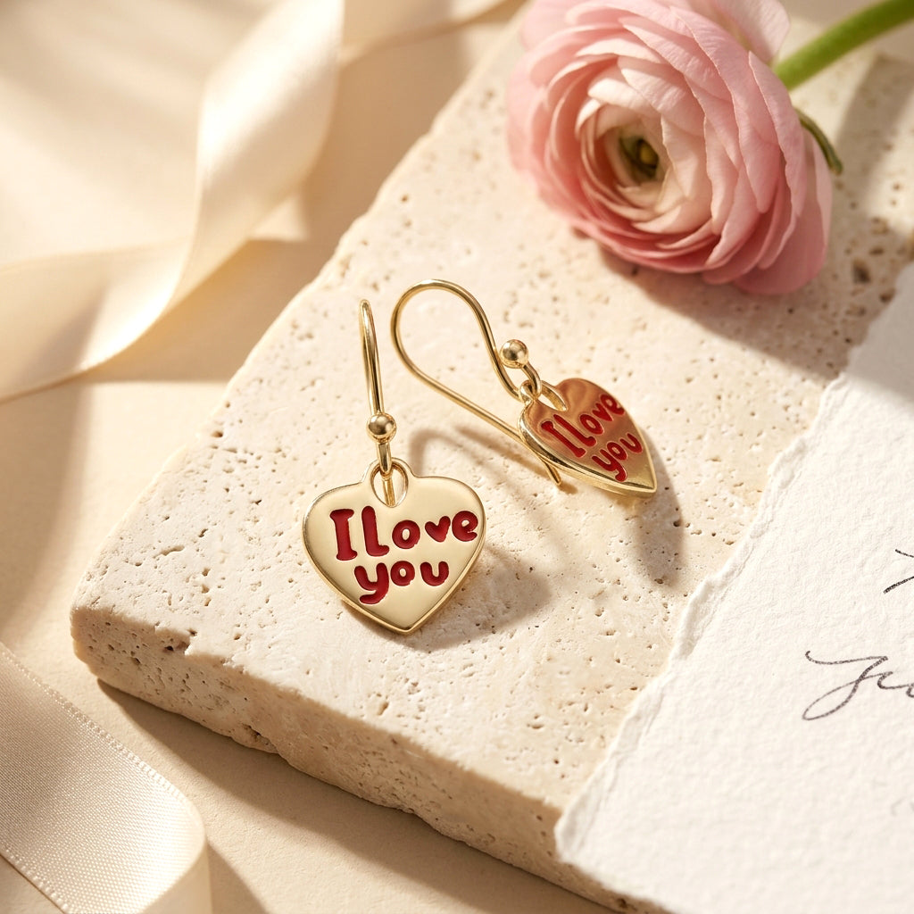 Heart Drop Earrings I Love You Engraved