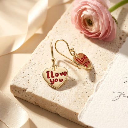 Heart Drop Earrings I Love You Engraved