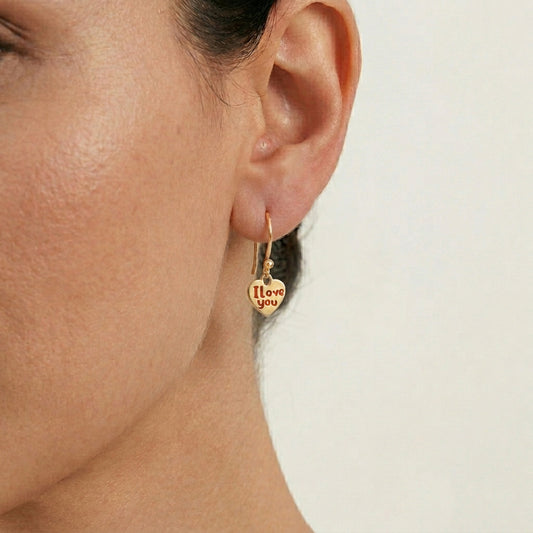 Heart Drop Earrings I Love You Engraved