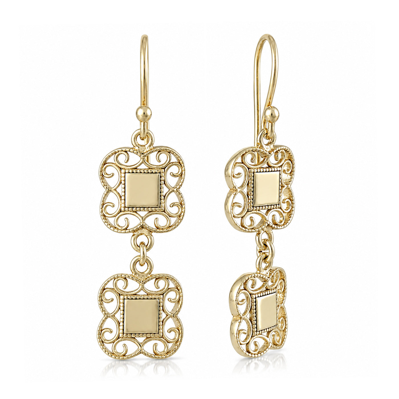 Double Royal Tile Scroll Drop Earrings