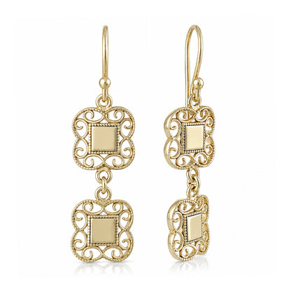 Double Royal Tile Scroll Drop Earrings
