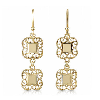 Double Royal Tile Scroll Drop Earrings