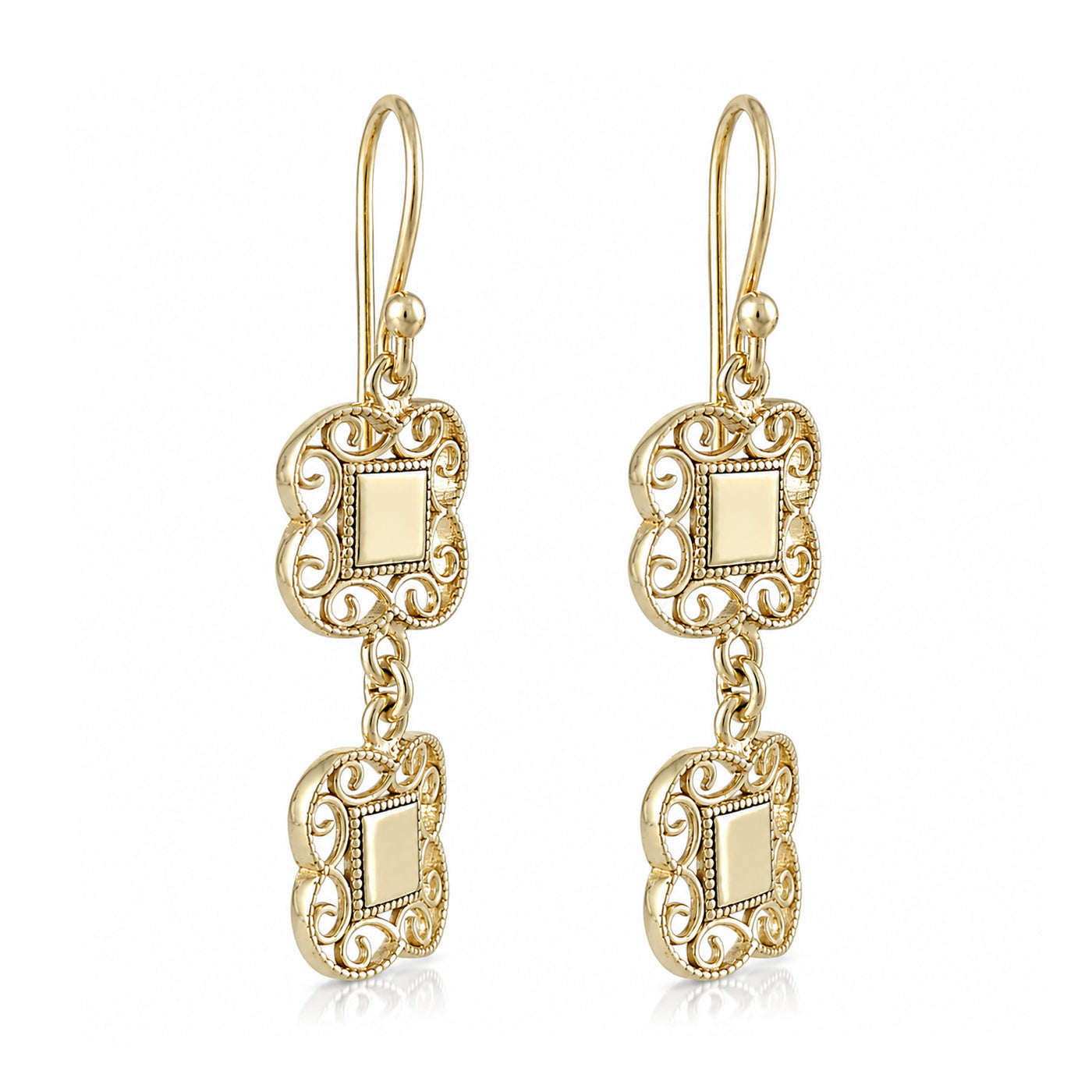 Double Royal Tile Scroll Drop Earrings