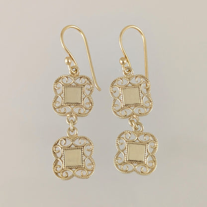 Double Royal Tile Scroll Drop Earrings