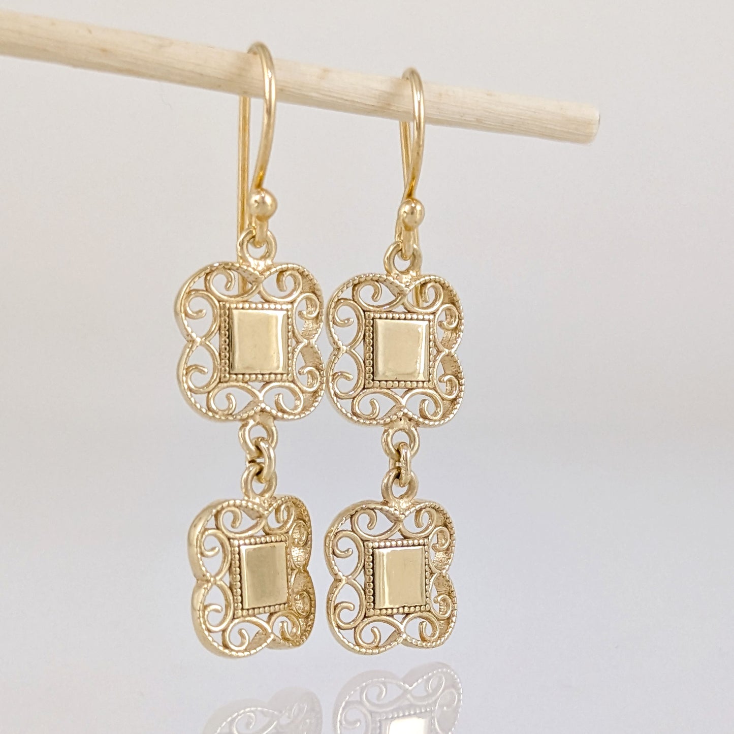 Double Royal Tile Scroll Drop Earrings