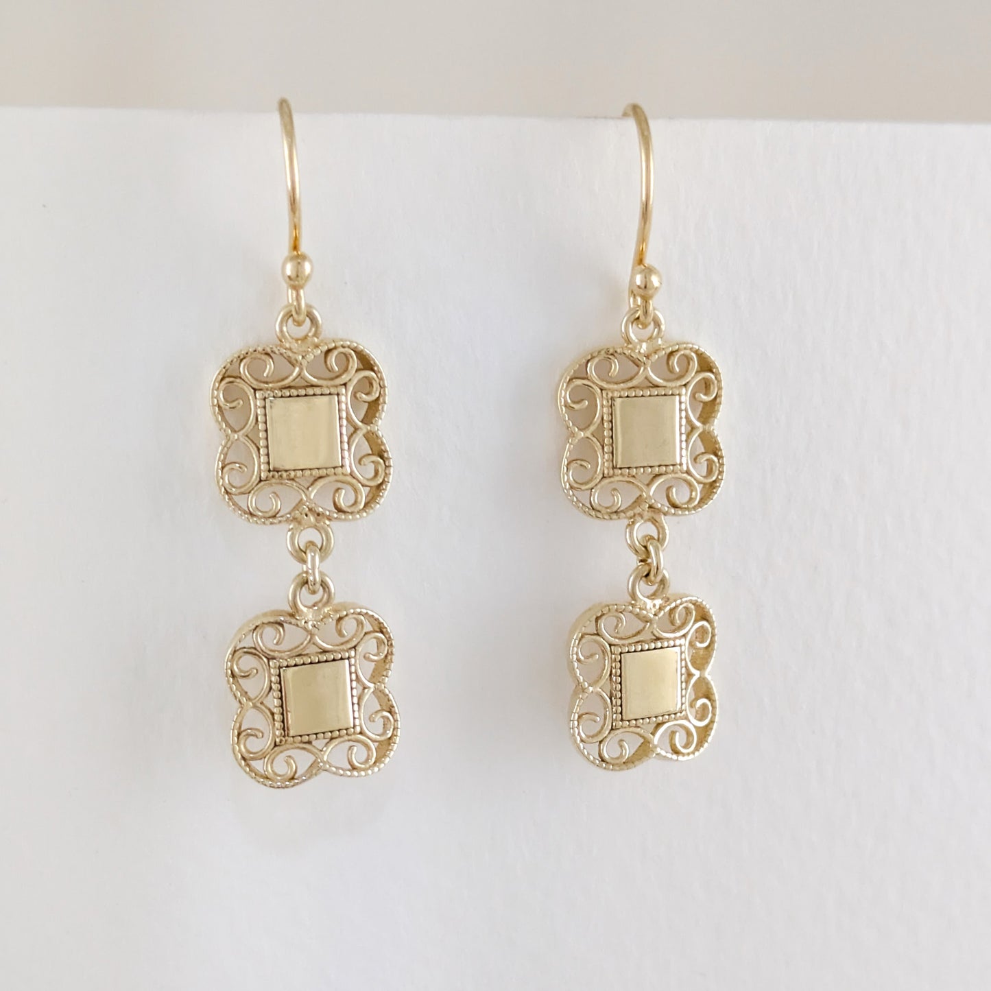 Double Royal Tile Scroll Drop Earrings