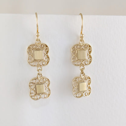 Double Royal Tile Scroll Drop Earrings