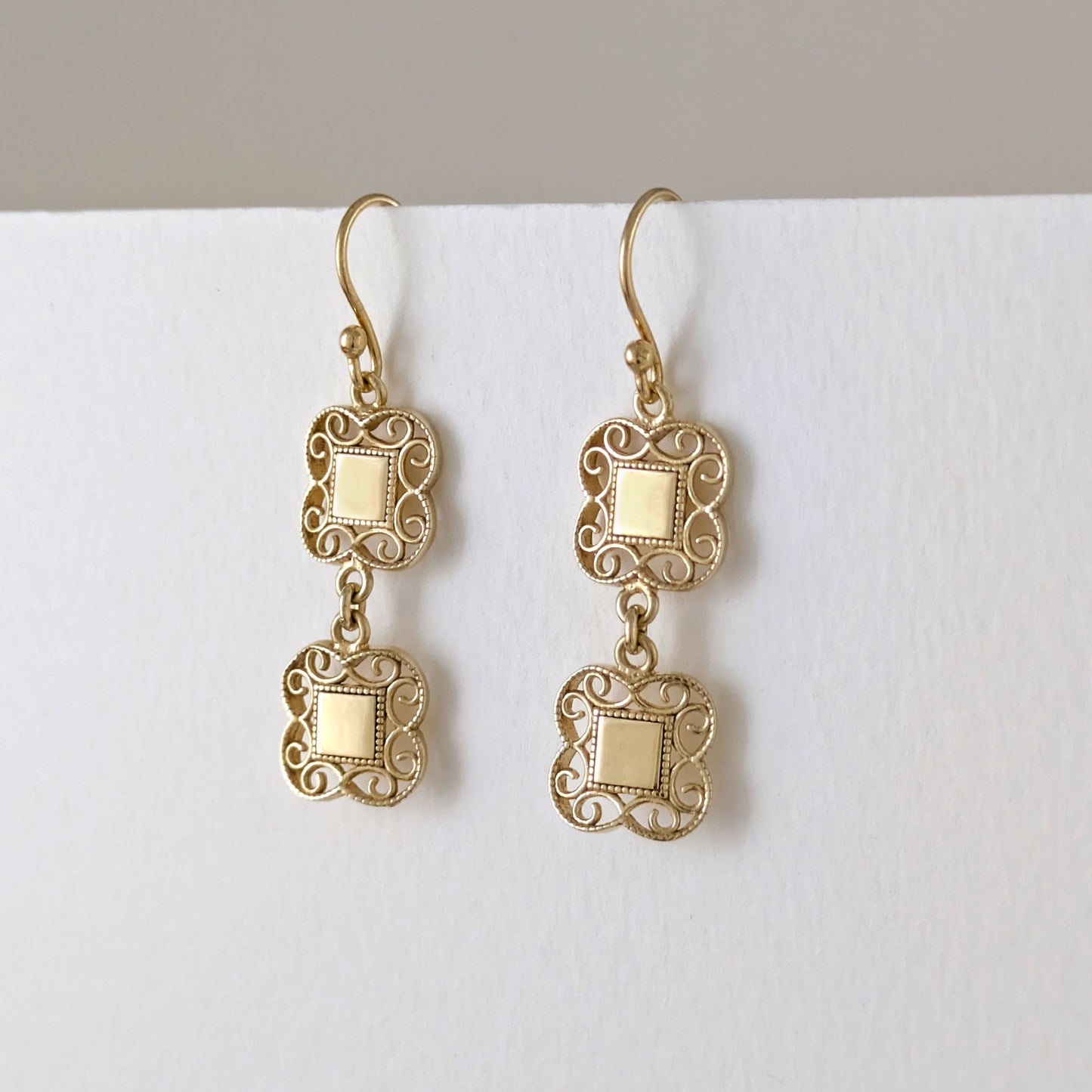 Double Royal Tile Scroll Drop Earrings