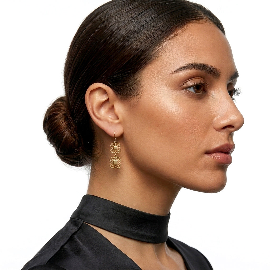 Double Royal Tile Scroll Drop Earrings