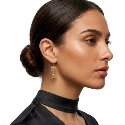 Double Royal Tile Scroll Drop Earrings