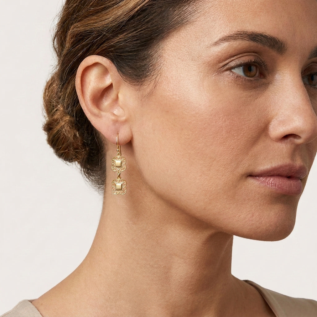 Double Royal Tile Scroll Drop Earrings