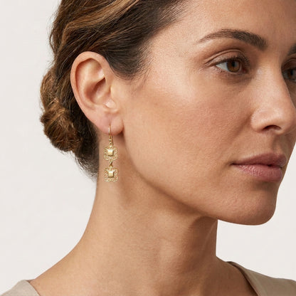 Double Royal Tile Scroll Drop Earrings