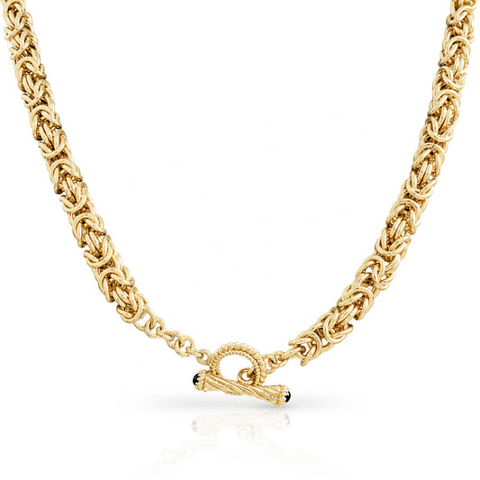 Byzantine Chain Necklace with Gemstone accented Toggle Clasp – 7mm- 24 Inch