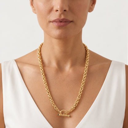 Byzantine Chain Necklace with Gemstone accented Toggle Clasp – 7mm- 24 Inch