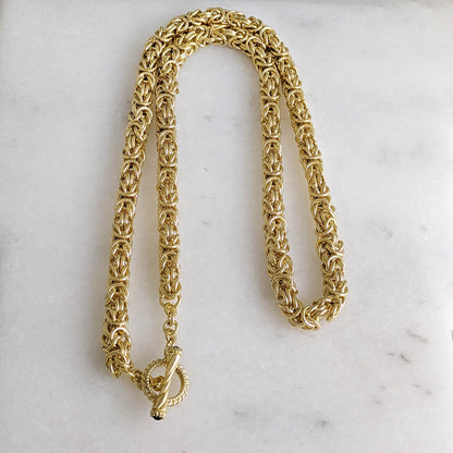 Byzantine Chain Necklace with Gemstone accented Toggle Clasp – 7mm, 24 Inch - TurkishBling