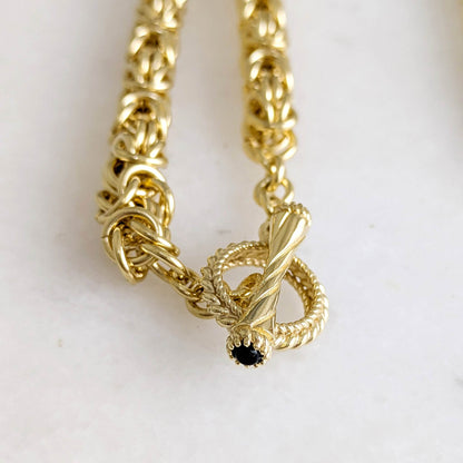 Byzantine Chain Necklace with Gemstone accented Toggle Clasp – 7mm, 24 Inch - TurkishBling
