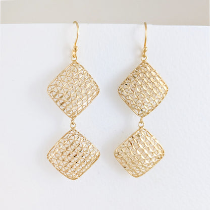 Double Diamond Dangle Earrings