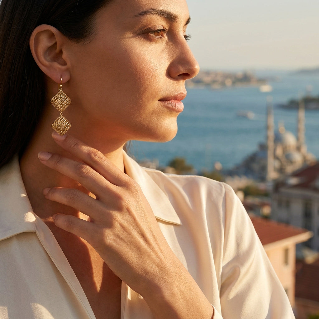 Double Diamond Dangle Earrings