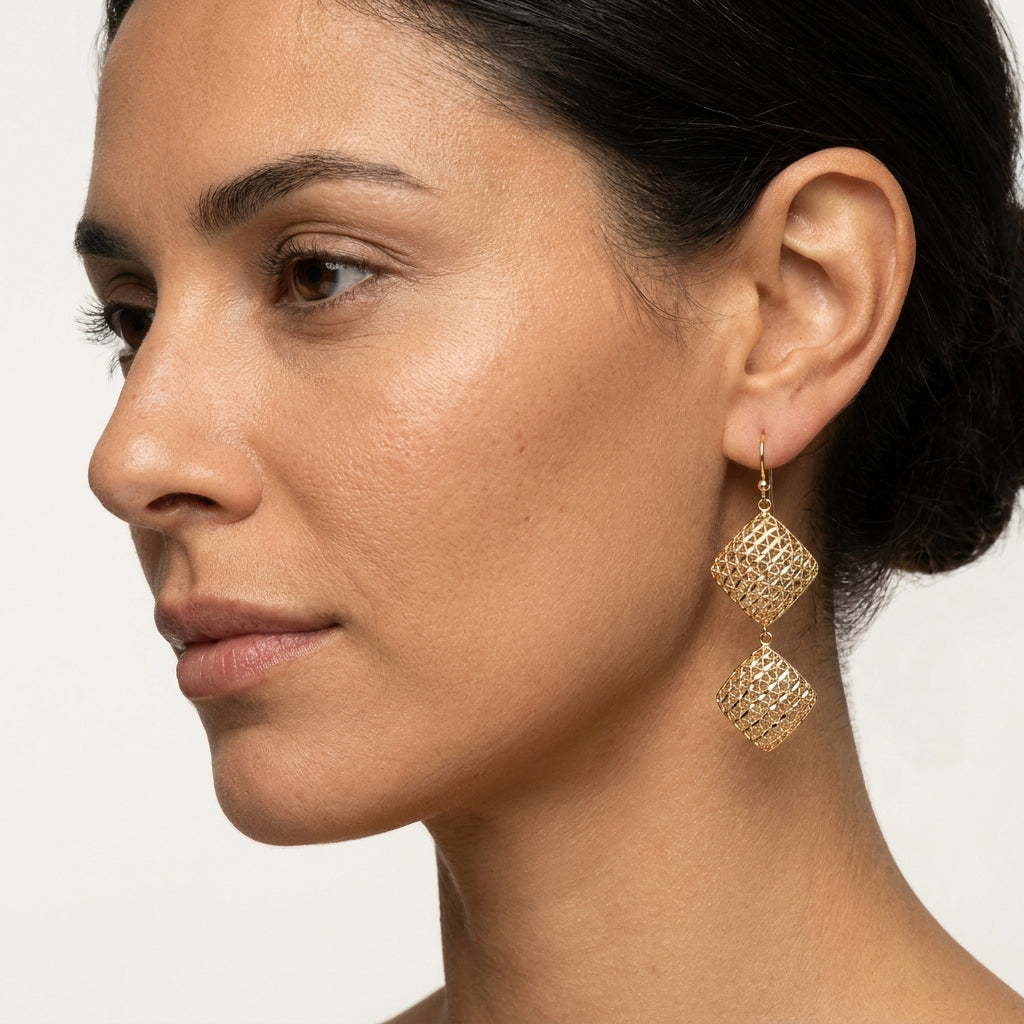 Double Diamond Dangle Earrings