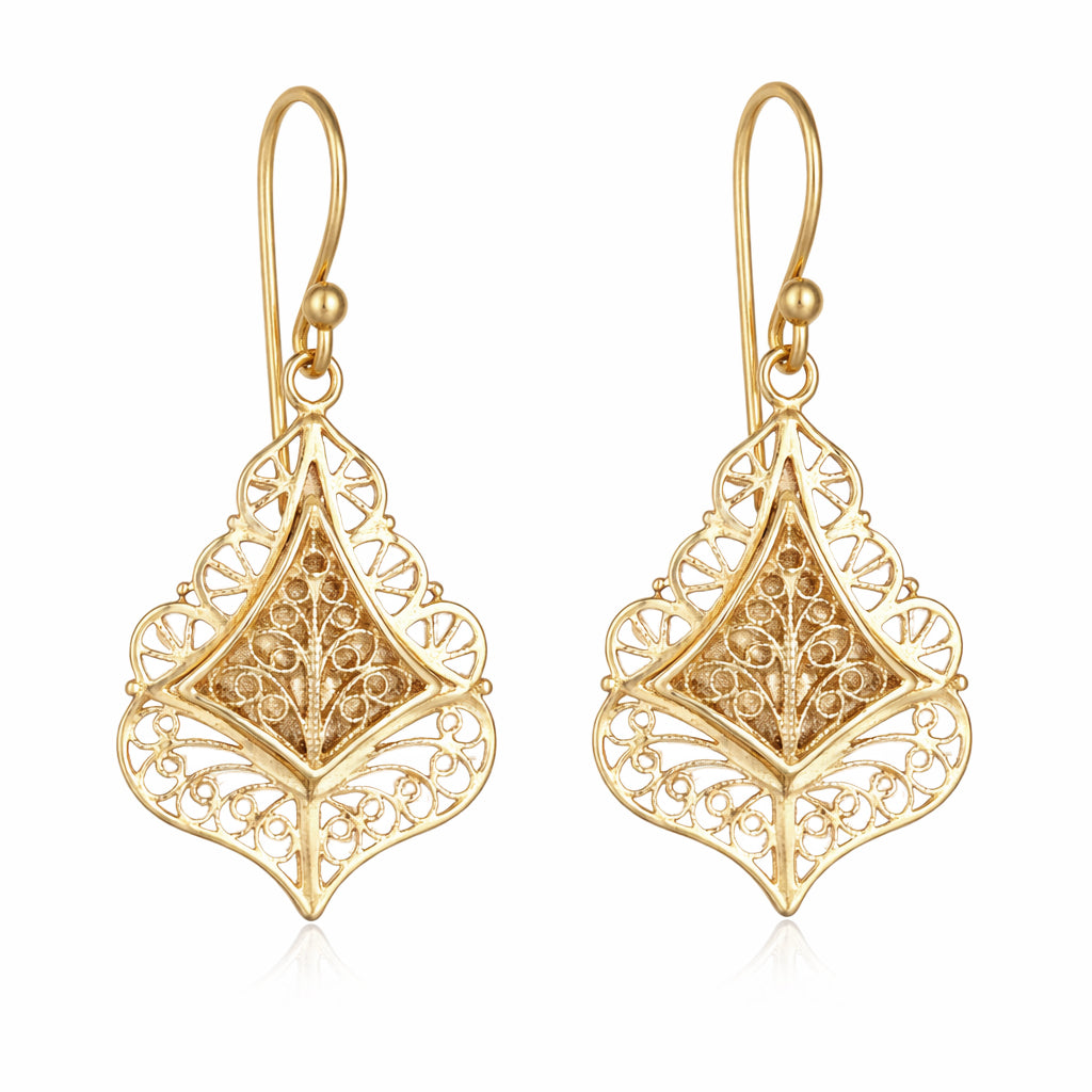 Filigree Diamond Drop Earrings with Open Scrollwork