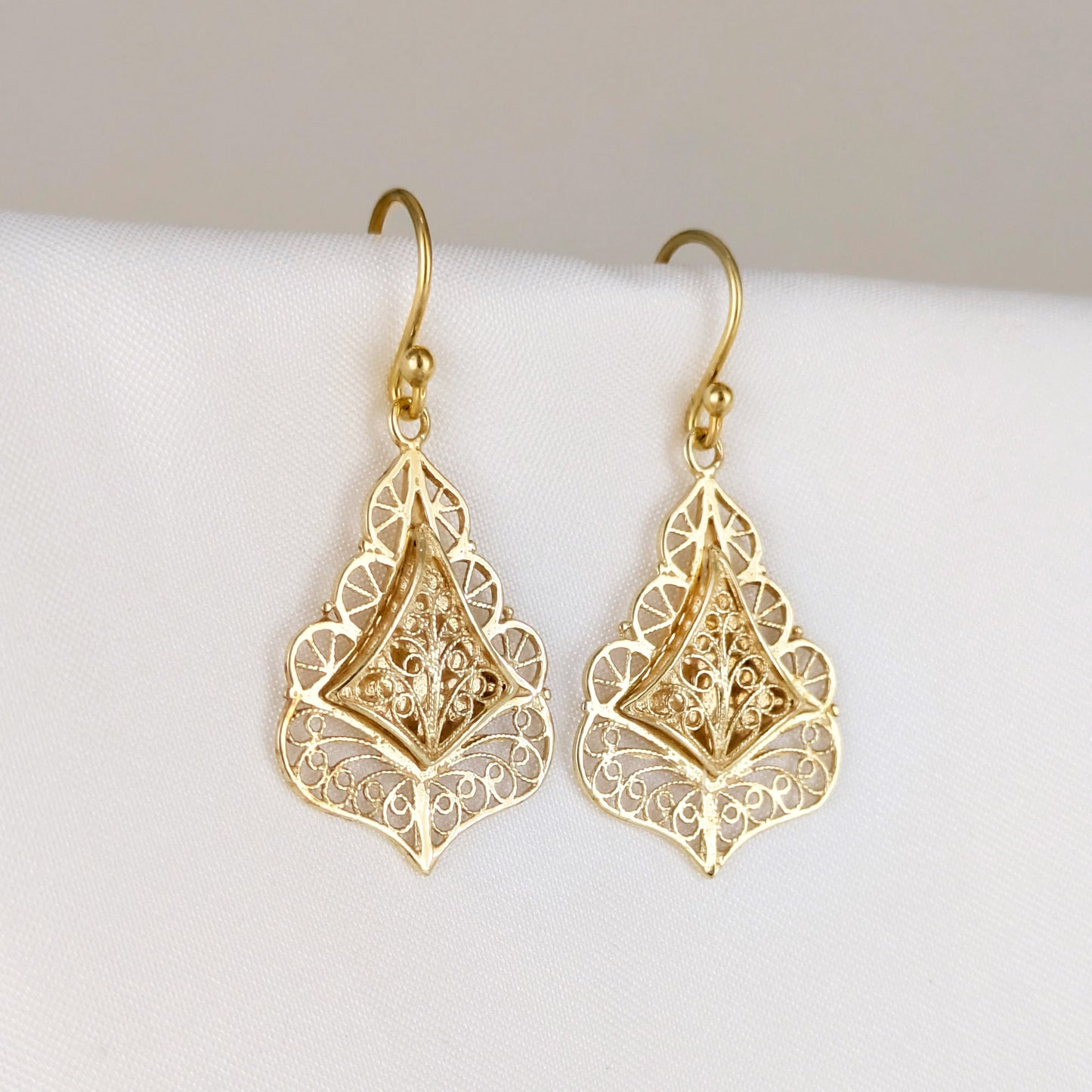 Filigree Diamond Drop Earrings with Open Scrollwork