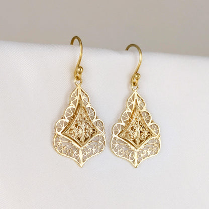 Filigree Diamond Drop Earrings with Open Scrollwork