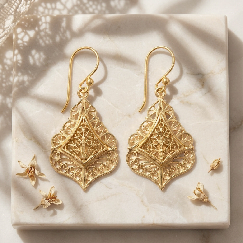 Filigree Diamond Drop Earrings with Open Scrollwork