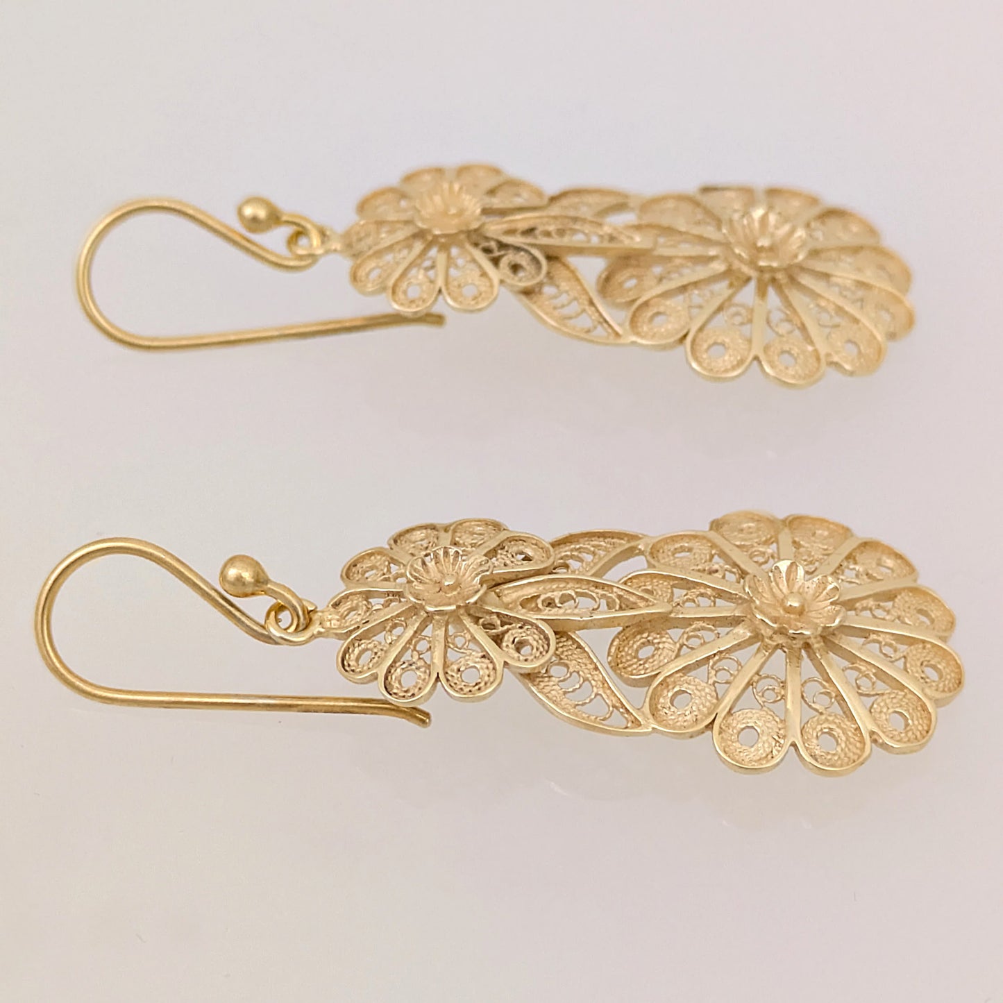Double Flower Filigree Drop Earrings with Openwork Detail