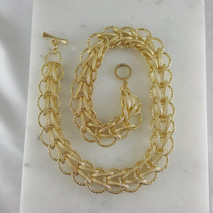 Bold Chain Link Woven Necklace with toggle clasp - TurkishBling