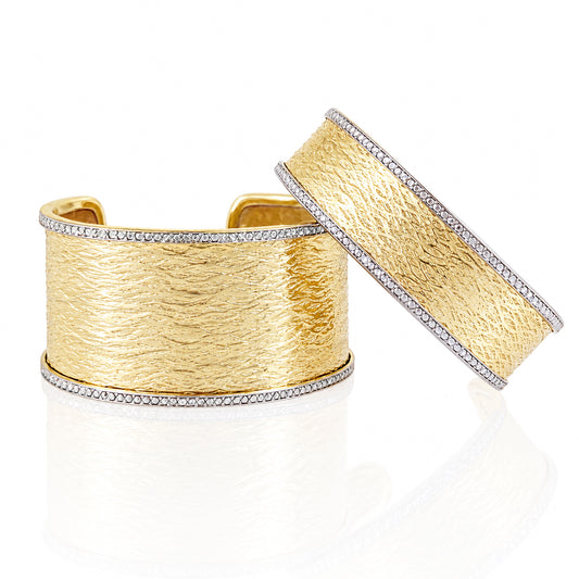 Textured Cuff Bracelet with Diamond-Cut Sparkle - Wide Cuff Bangle