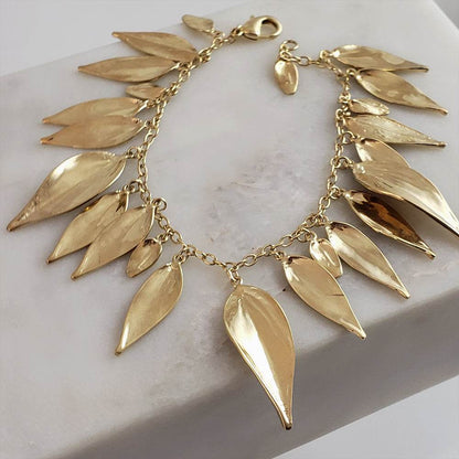 Leaf Charm Bracelet with Lobster claw - TurkishBling