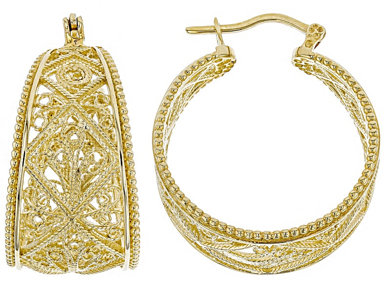 Filigree Graduated Hoop Earrings 1.25"