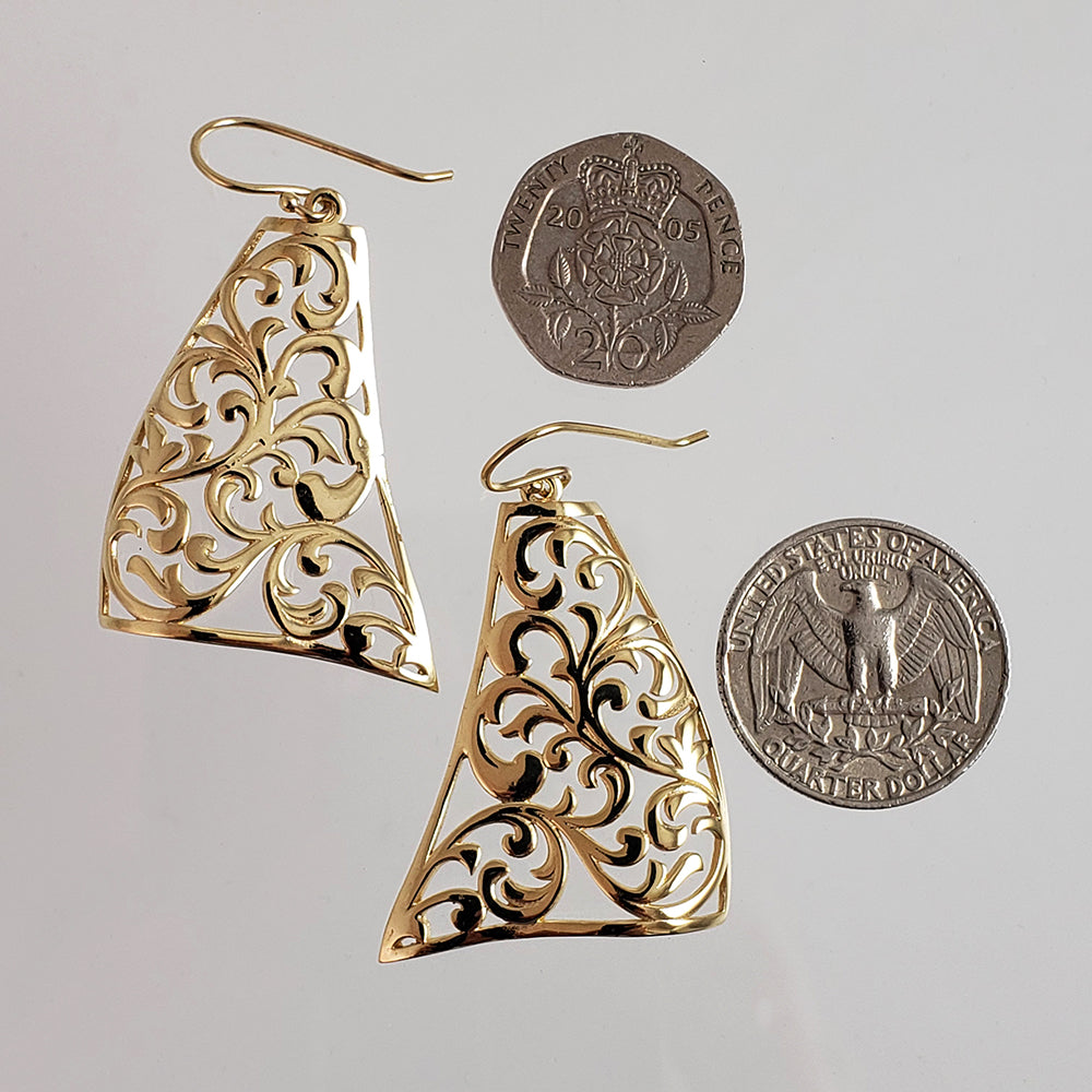 Glamorous Gold Plated Scrollwork Dangle Earrings