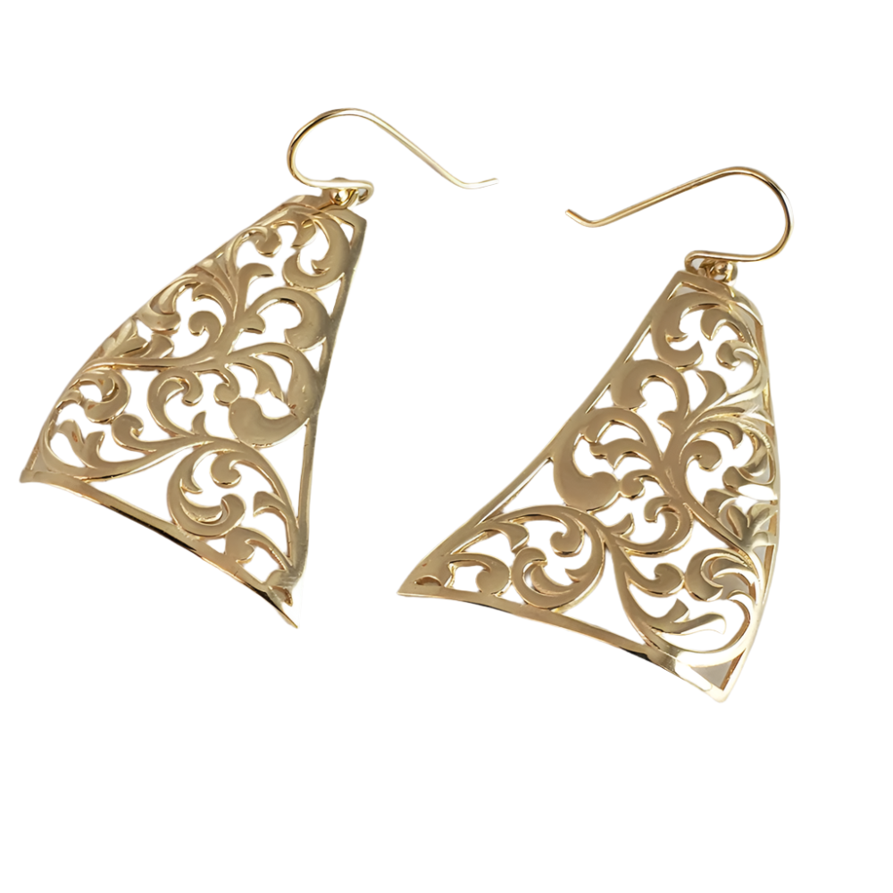 Glamorous Gold Plated Scrollwork Dangle Earrings