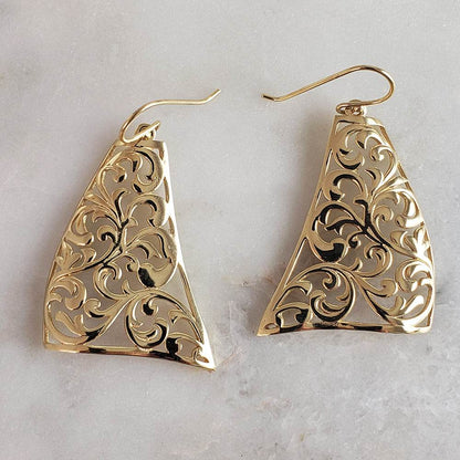 Glamorous Gold Plated Scrollwork Dangle Earrings - TurkishBling