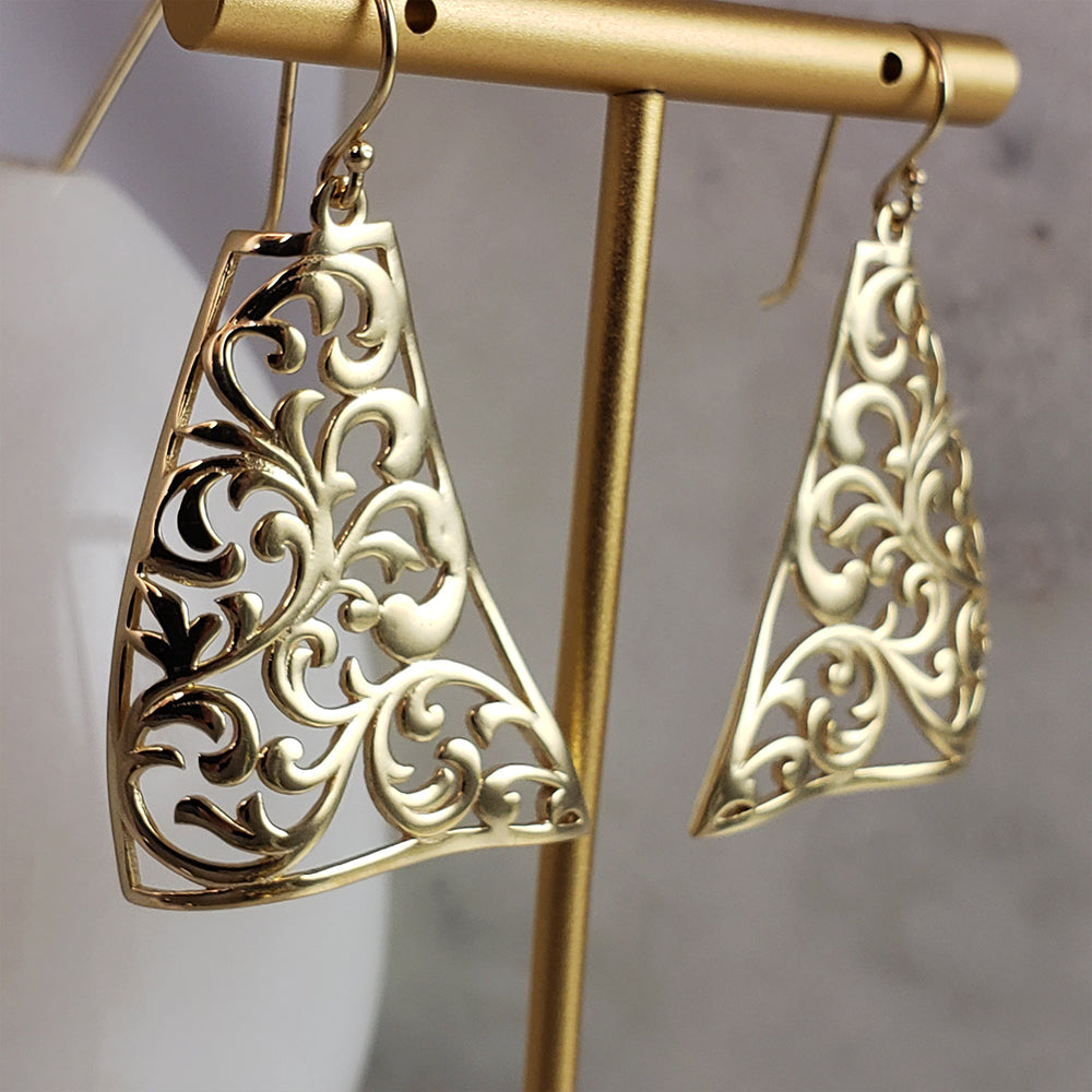 Glamorous Gold Plated Scrollwork Dangle Earrings