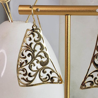 Glamorous Gold Plated Scrollwork Dangle Earrings - TurkishBling