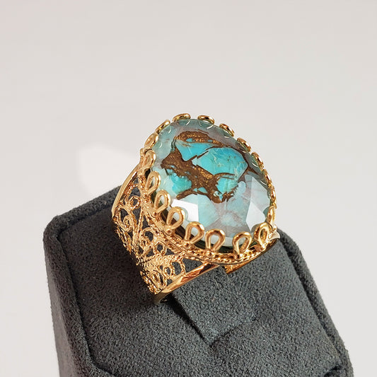 Gold Plated Turquoise Doublet Filigree Ring