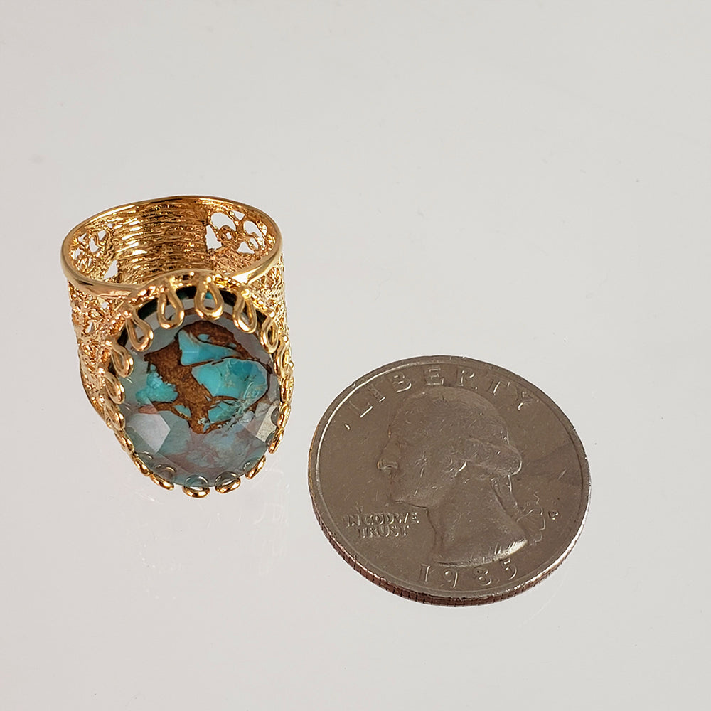 Gold Plated Turquoise Doublet Filigree Ring