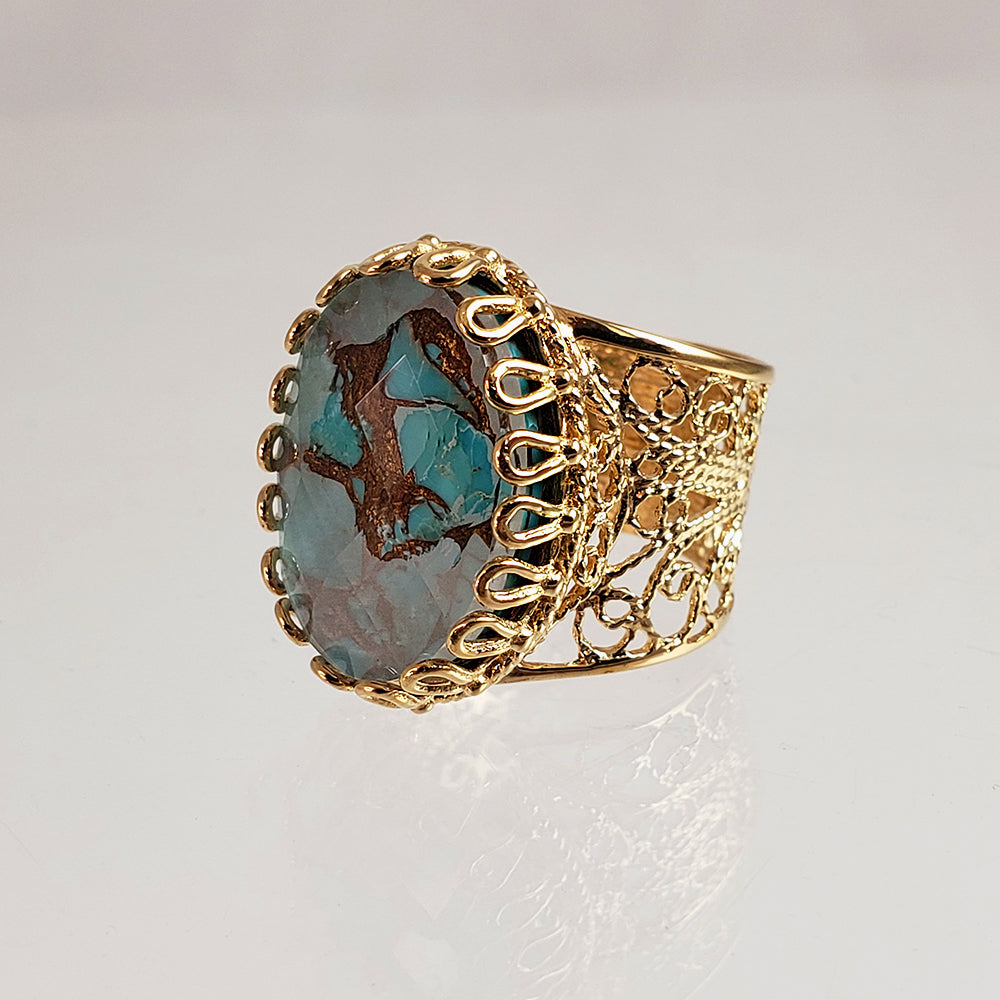 Gold Plated Turquoise Doublet Filigree Ring
