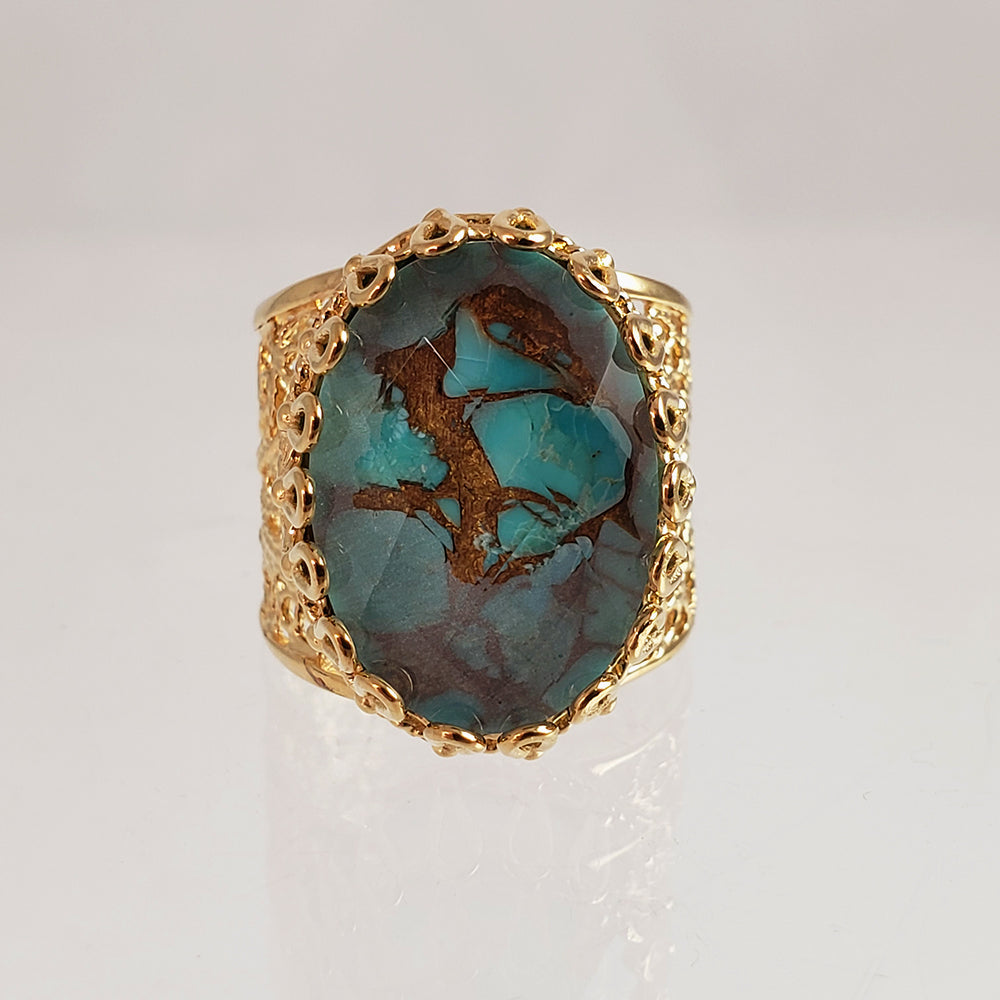 Gold Plated Turquoise Doublet Filigree Ring